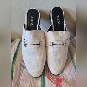 Just Fab White Mules